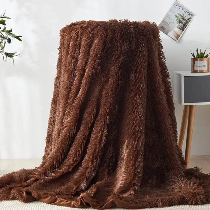 Warm Plush Coffee Flannel Blanket for Living Room & Office
