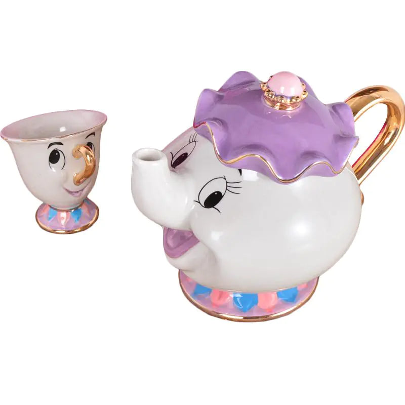 Beauty and the Beast Gold-Plated Teapot and Cup Set