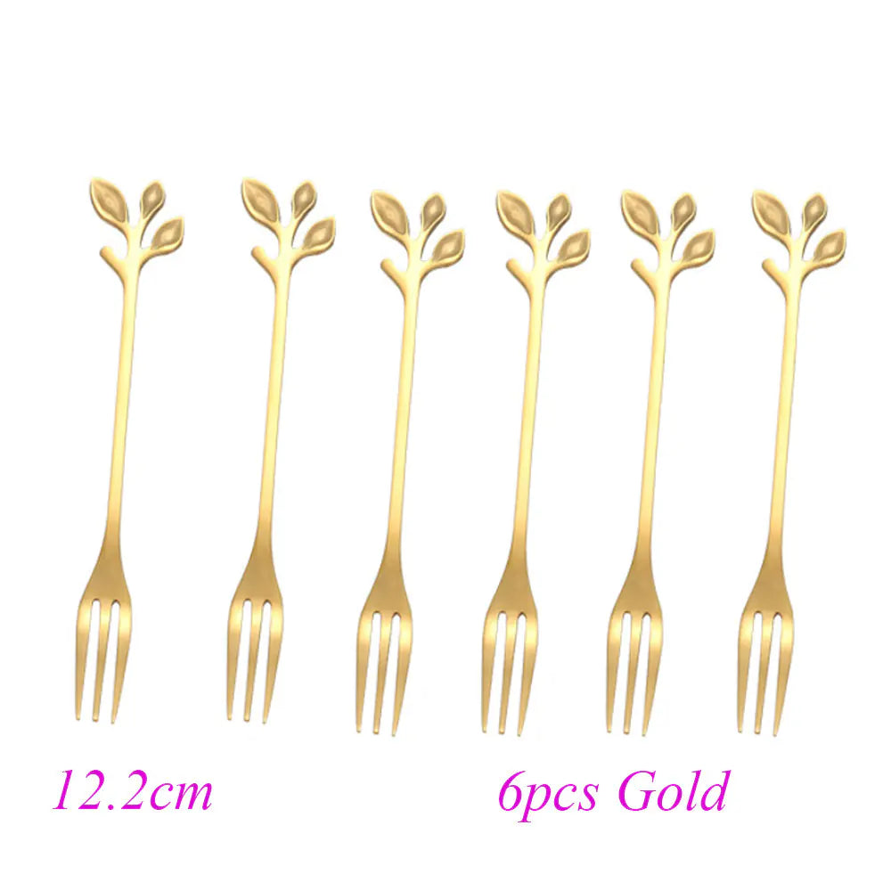 Nordic Leaf Dessert Fork and Ice Cream Spoon Set