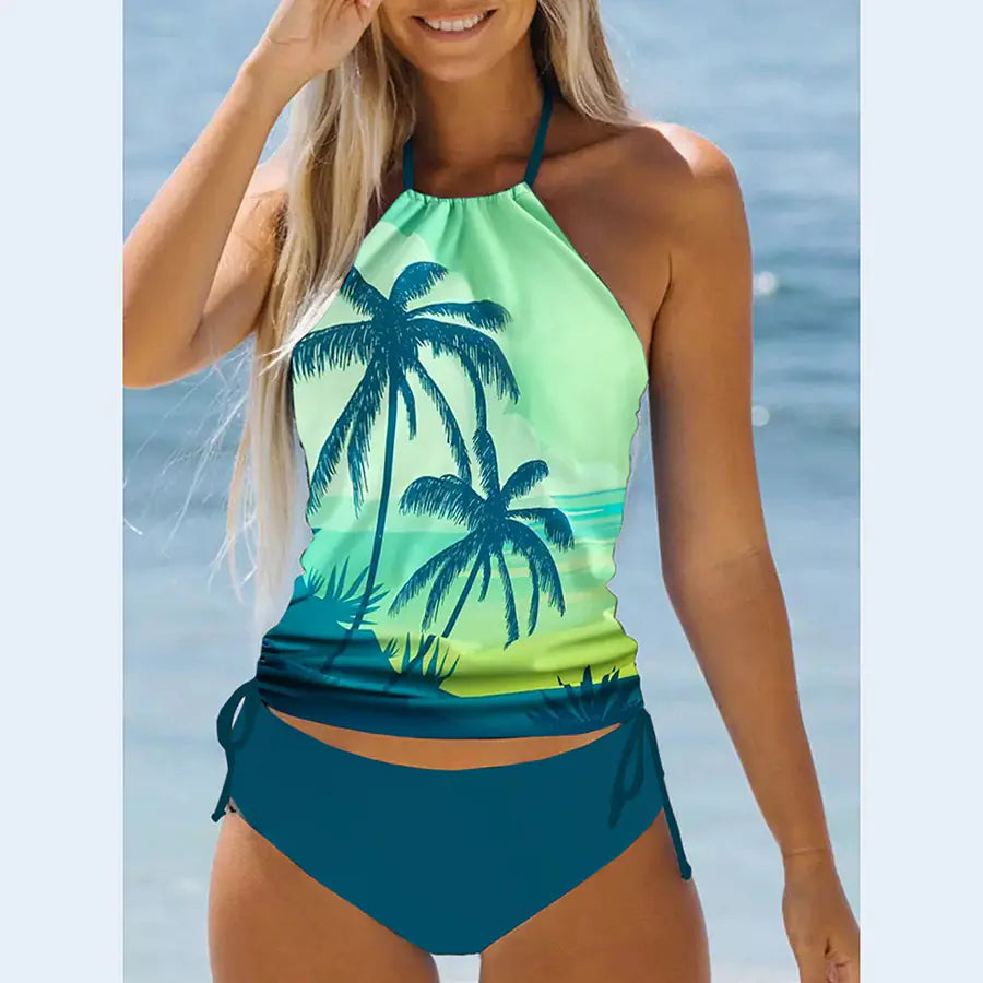 Large Size Women's Bikini with Coconut Tree Print