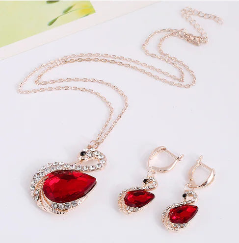 Korean Crystal Necklace and Earrings Jewelry Set