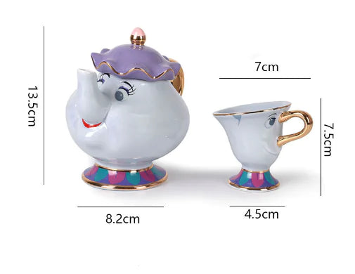 Beauty and the Beast Gold-Plated Teapot and Cup Set