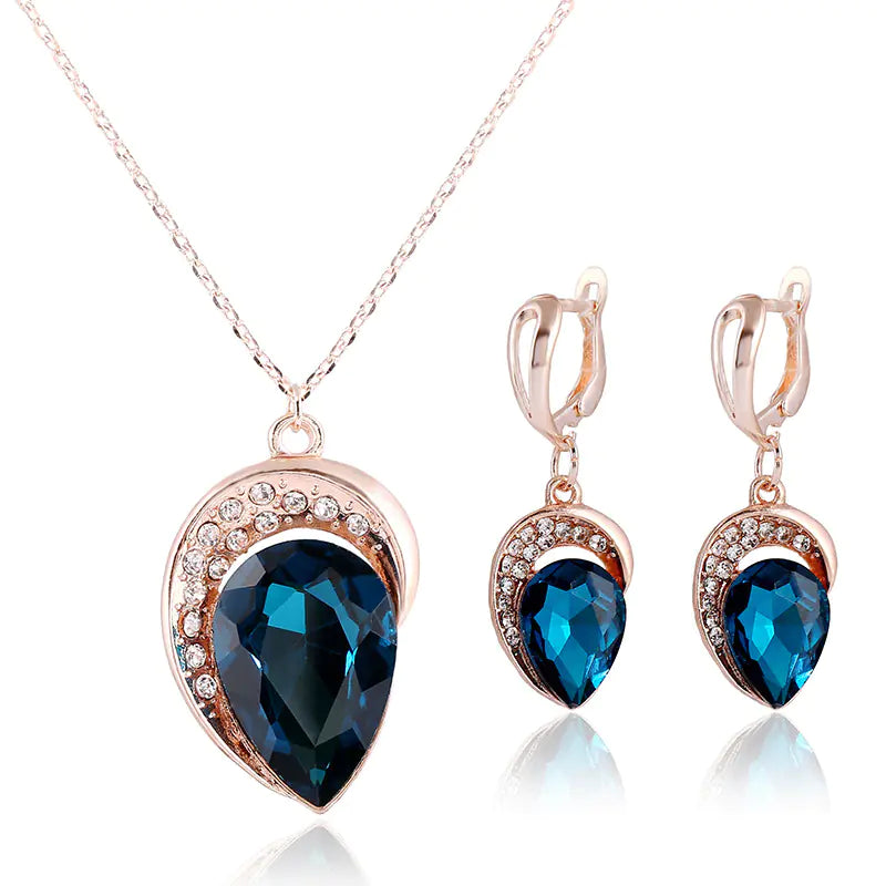 Korean Crystal Necklace and Earrings Jewelry Set