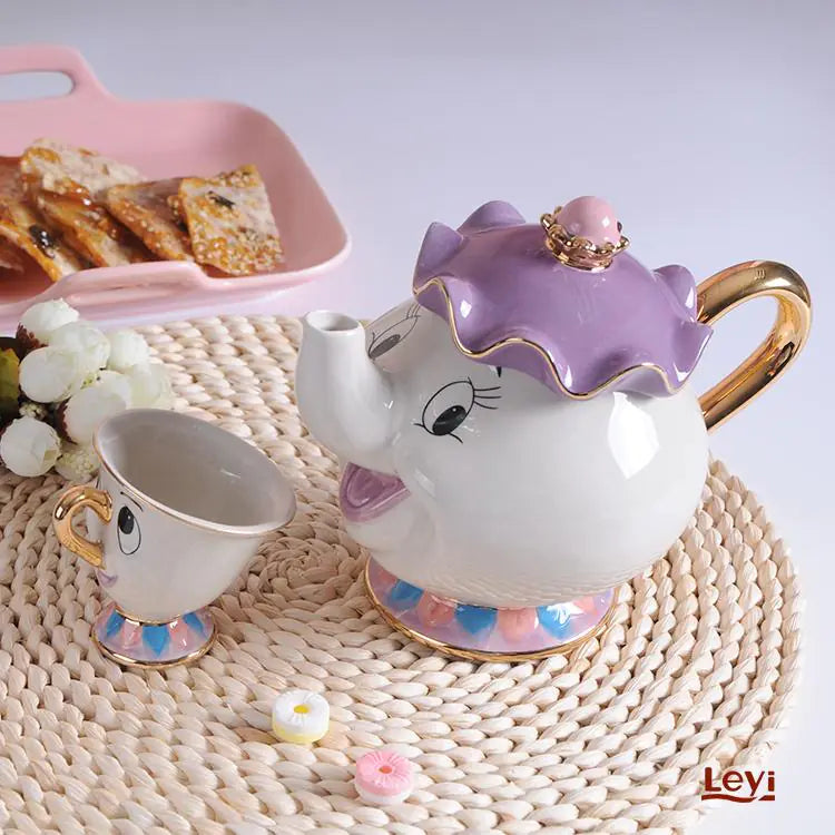 Beauty and the Beast Gold-Plated Teapot and Cup Set