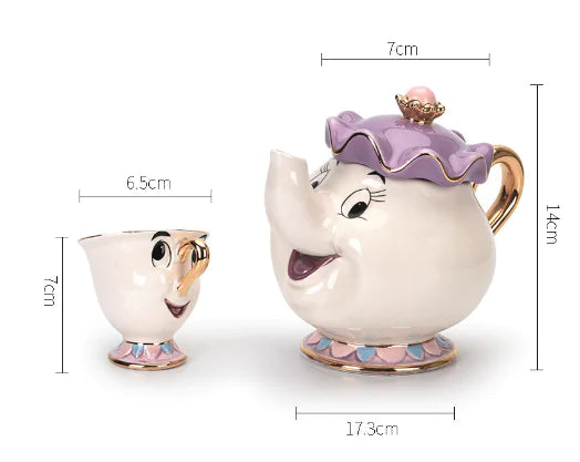 Beauty and the Beast Gold-Plated Teapot and Cup Set