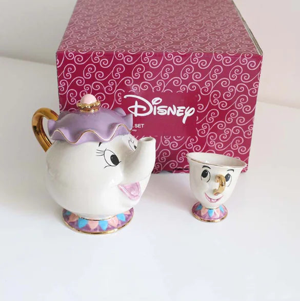 Beauty and the Beast Gold-Plated Teapot and Cup Set
