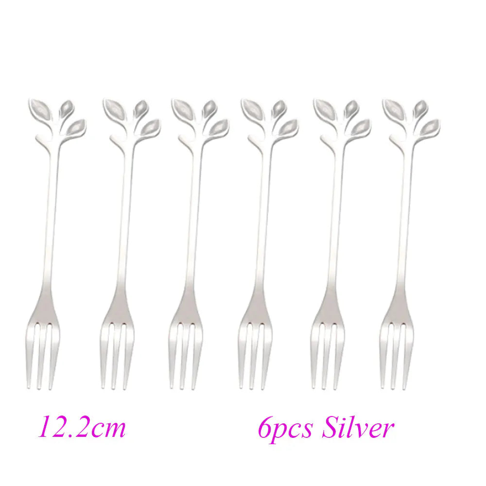 Nordic Leaf Dessert Fork and Ice Cream Spoon Set