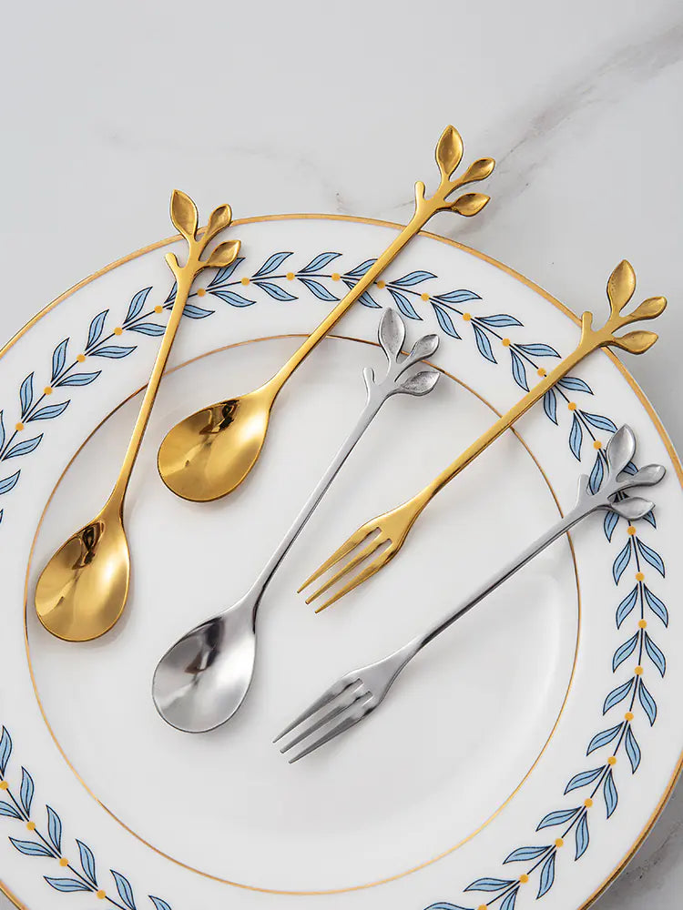 Nordic Leaf Dessert Fork and Ice Cream Spoon Set