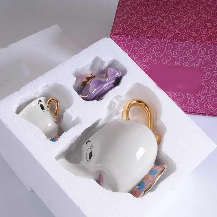 Beauty and the Beast Gold-Plated Teapot and Cup Set