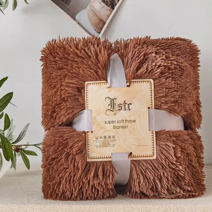 Warm Plush Coffee Flannel Blanket for Living Room & Office