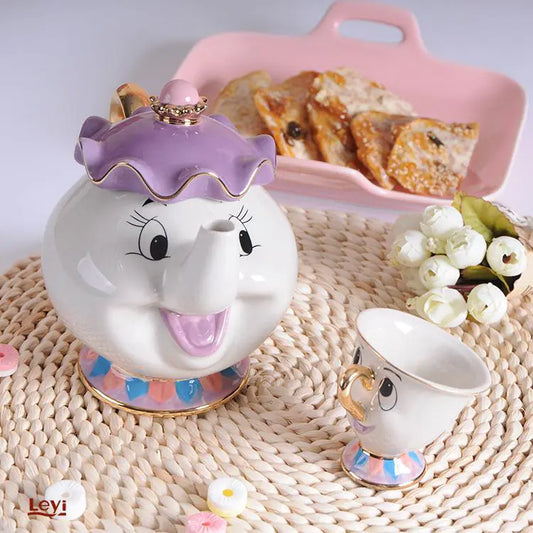 Beauty and the Beast Gold-Plated Teapot and Cup Set