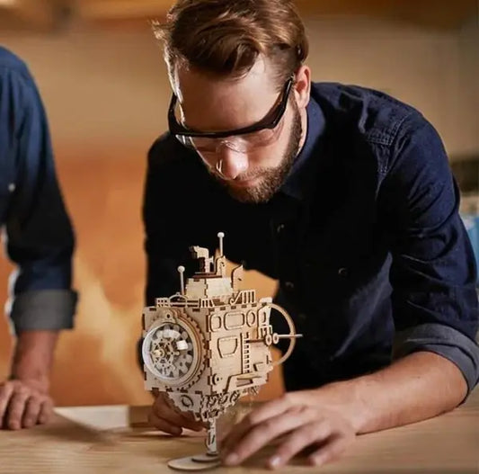 3D Wooden Steampunk Music Box Robot Home Decor Gift