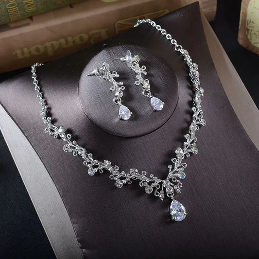 Korean Bride Zircon Earrings and Necklace Set