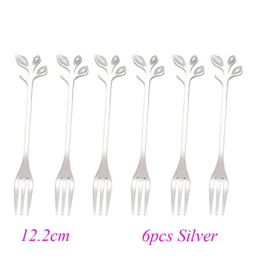 Nordic Leaf Dessert Fork and Ice Cream Spoon Set