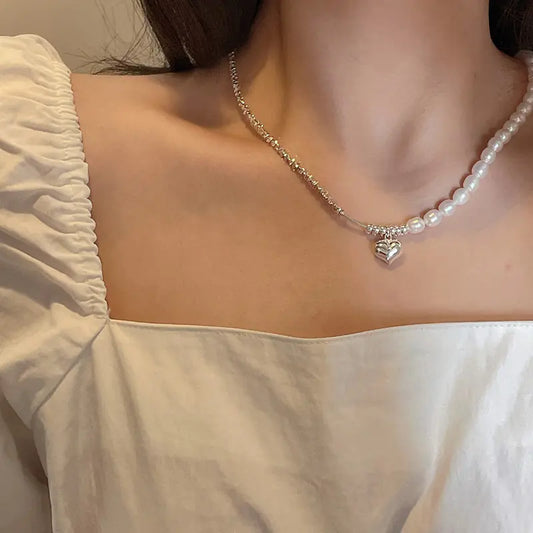 Korean Fashion Pearl and Silver Necklace
